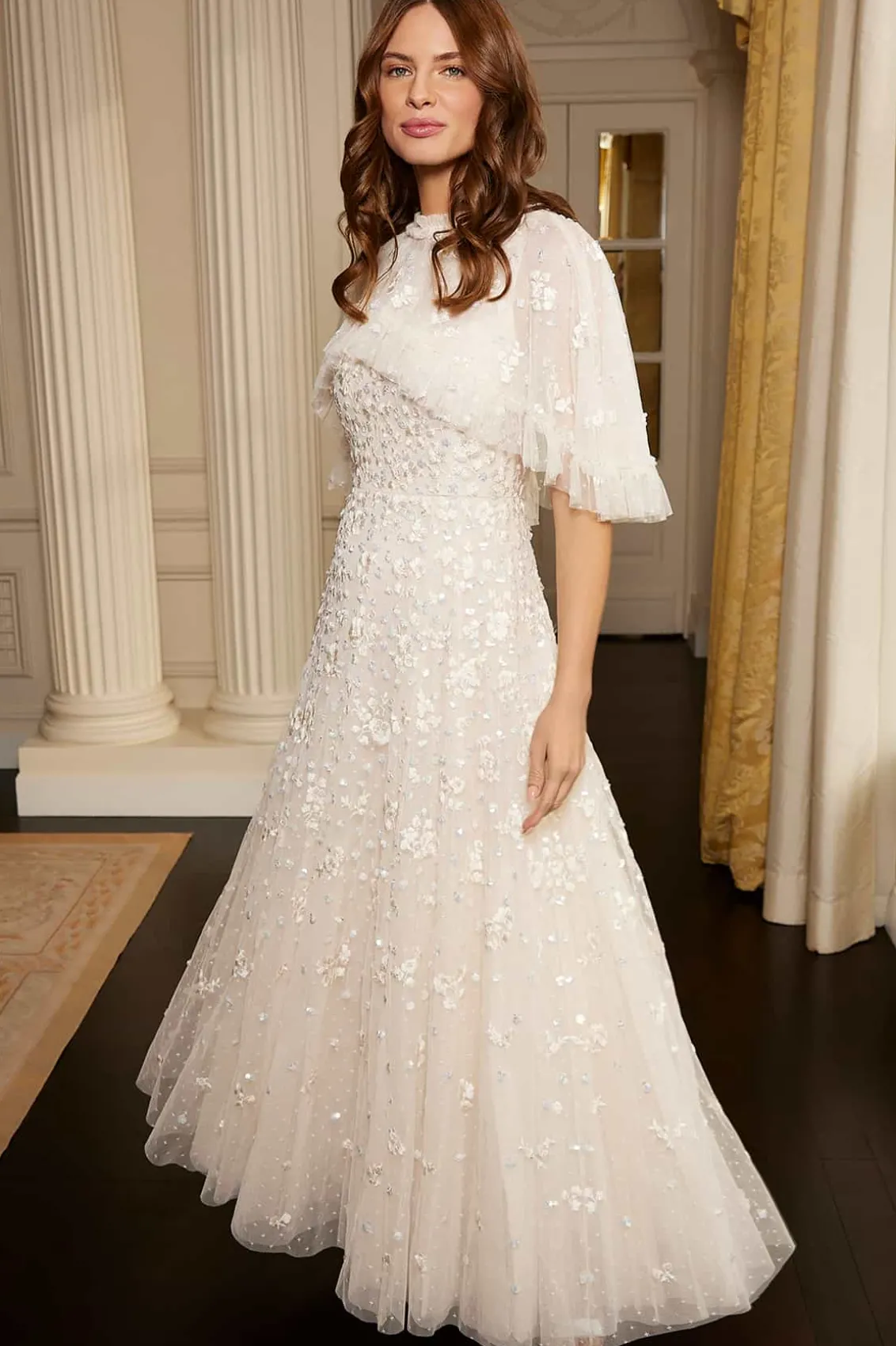 Bridal | Mummy & Me^Needle & Thread Dahlia Ditsy Short Cape Ankle Gown Champagne