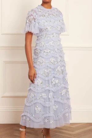 Evening Dresses | Embroidered Dresses^Needle & Thread Daisy Wave Ankle Gown Blue