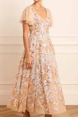 Evening Dresses | Responsibly Sourced^Needle & Thread Dancing Ribbon Ankle Gown Gold