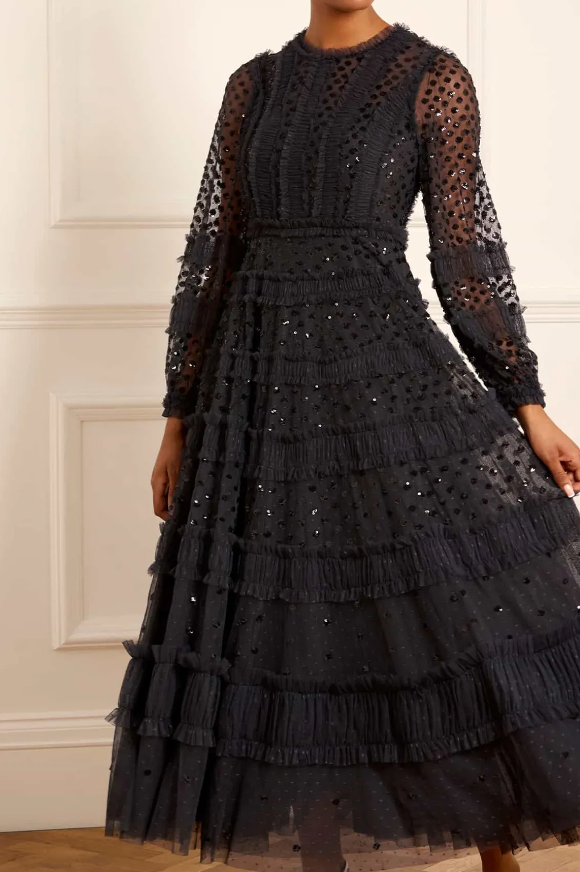 Evening Dresses | Embellished Dresses^Needle & Thread Dot Shimmer Ankle Gown Black