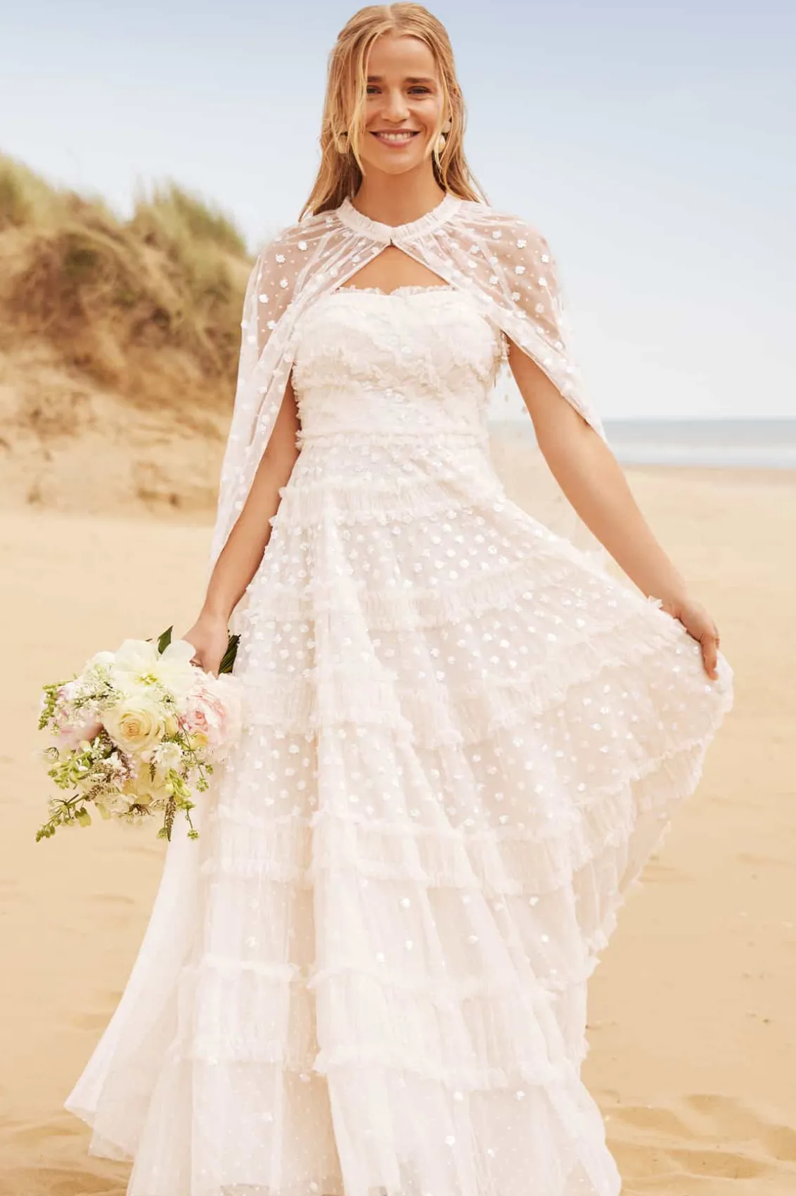 Wedding Wardrobe | Bridal^Needle & Thread Dot Shimmer Open Midaxi Cape Champagne