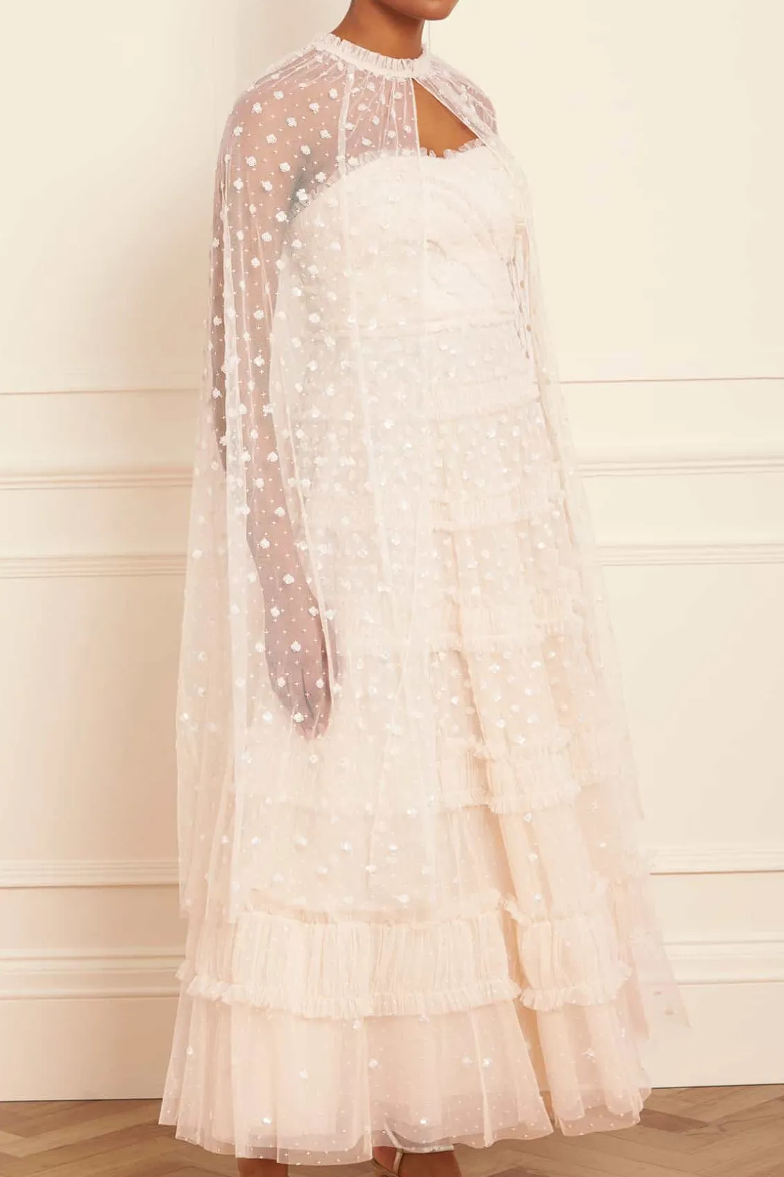 Wedding Wardrobe | Bridal^Needle & Thread Dot Shimmer Open Midaxi Cape Champagne