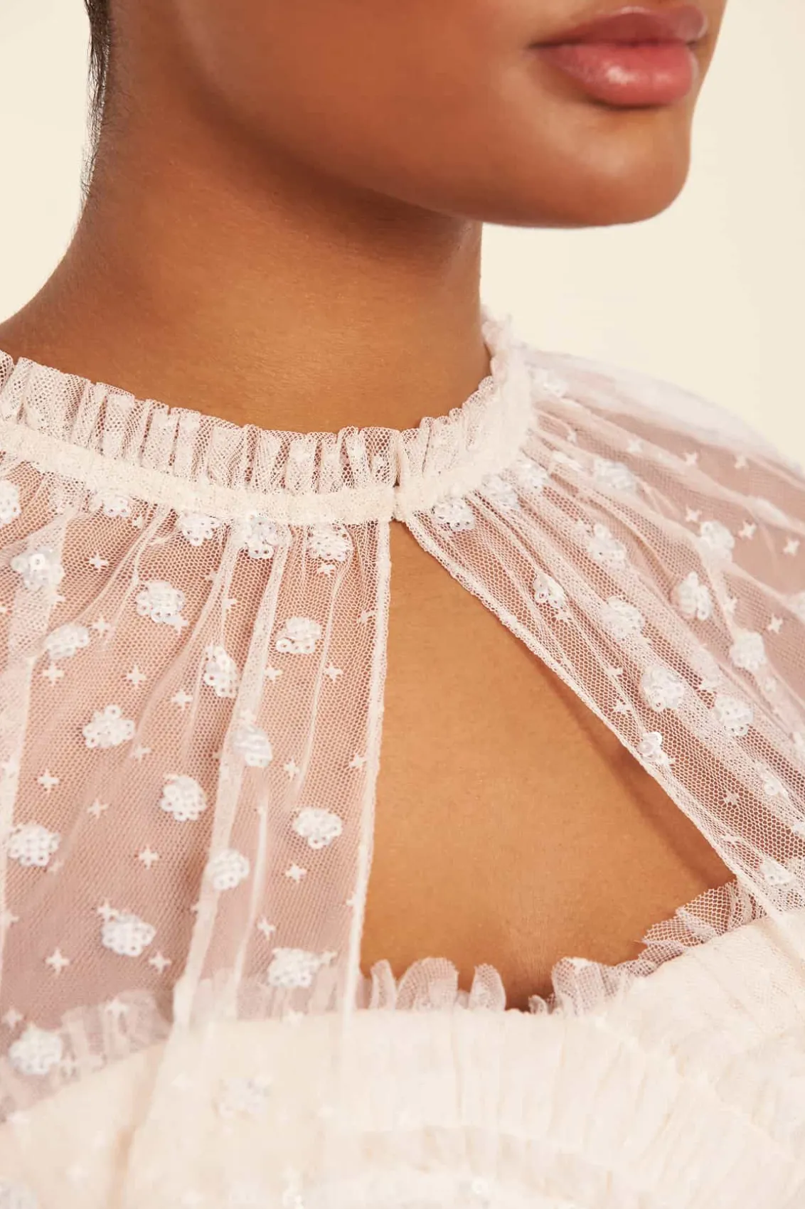 Wedding Wardrobe | Bridal^Needle & Thread Dot Shimmer Open Midaxi Cape Champagne