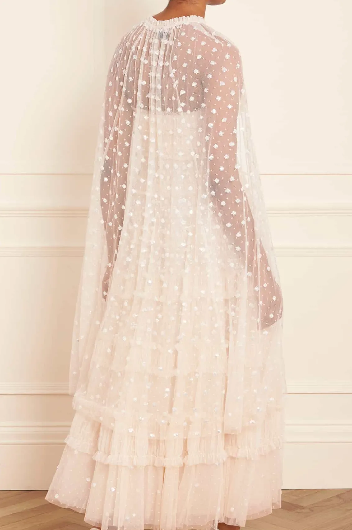 Wedding Wardrobe | Bridal^Needle & Thread Dot Shimmer Open Midaxi Cape Champagne