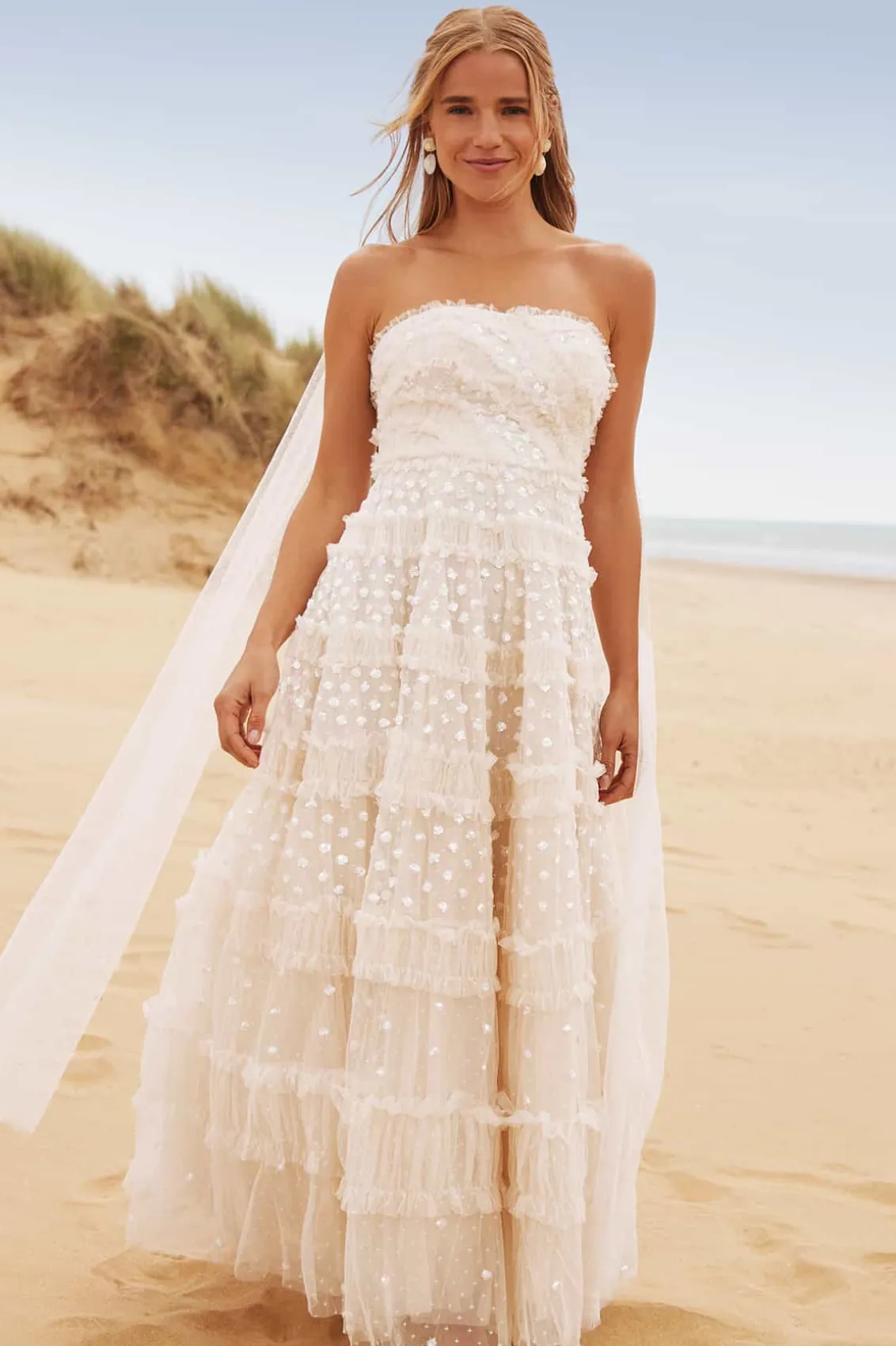 Wedding Wardrobe | Bridal^Needle & Thread Dot Shimmer Open Midaxi Cape Champagne