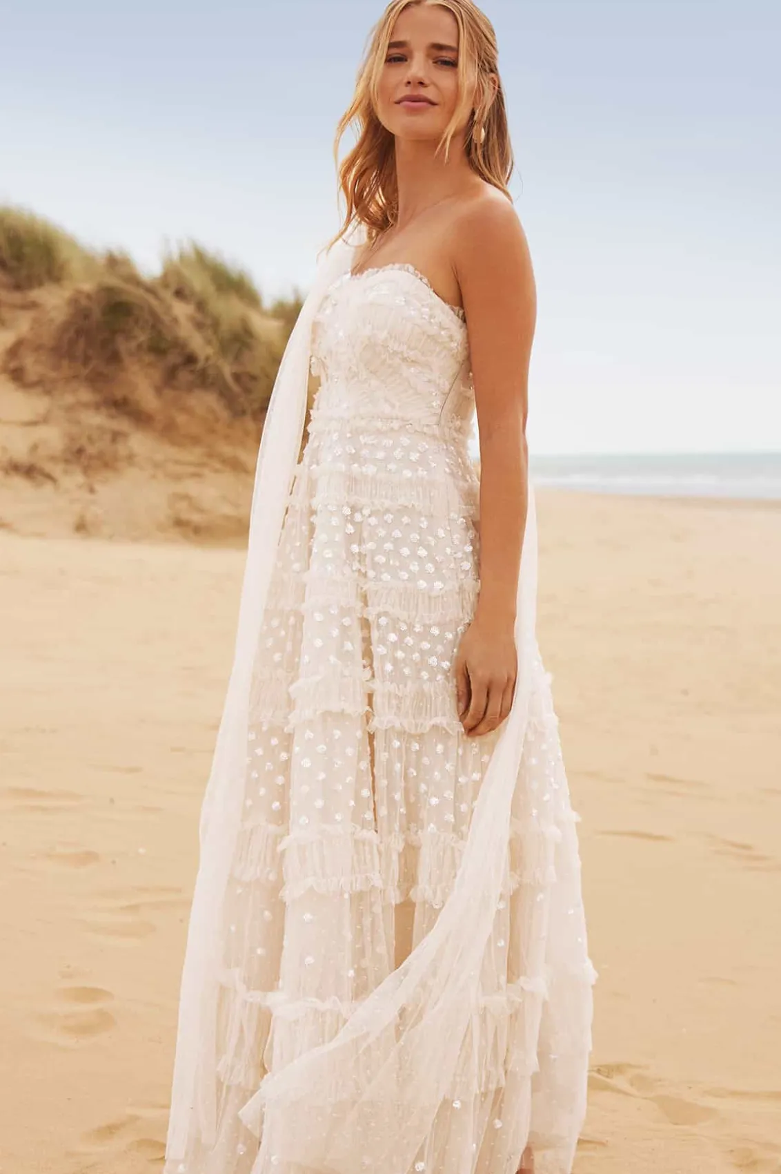Wedding Wardrobe | Bridal^Needle & Thread Dot Shimmer Open Midaxi Cape Champagne