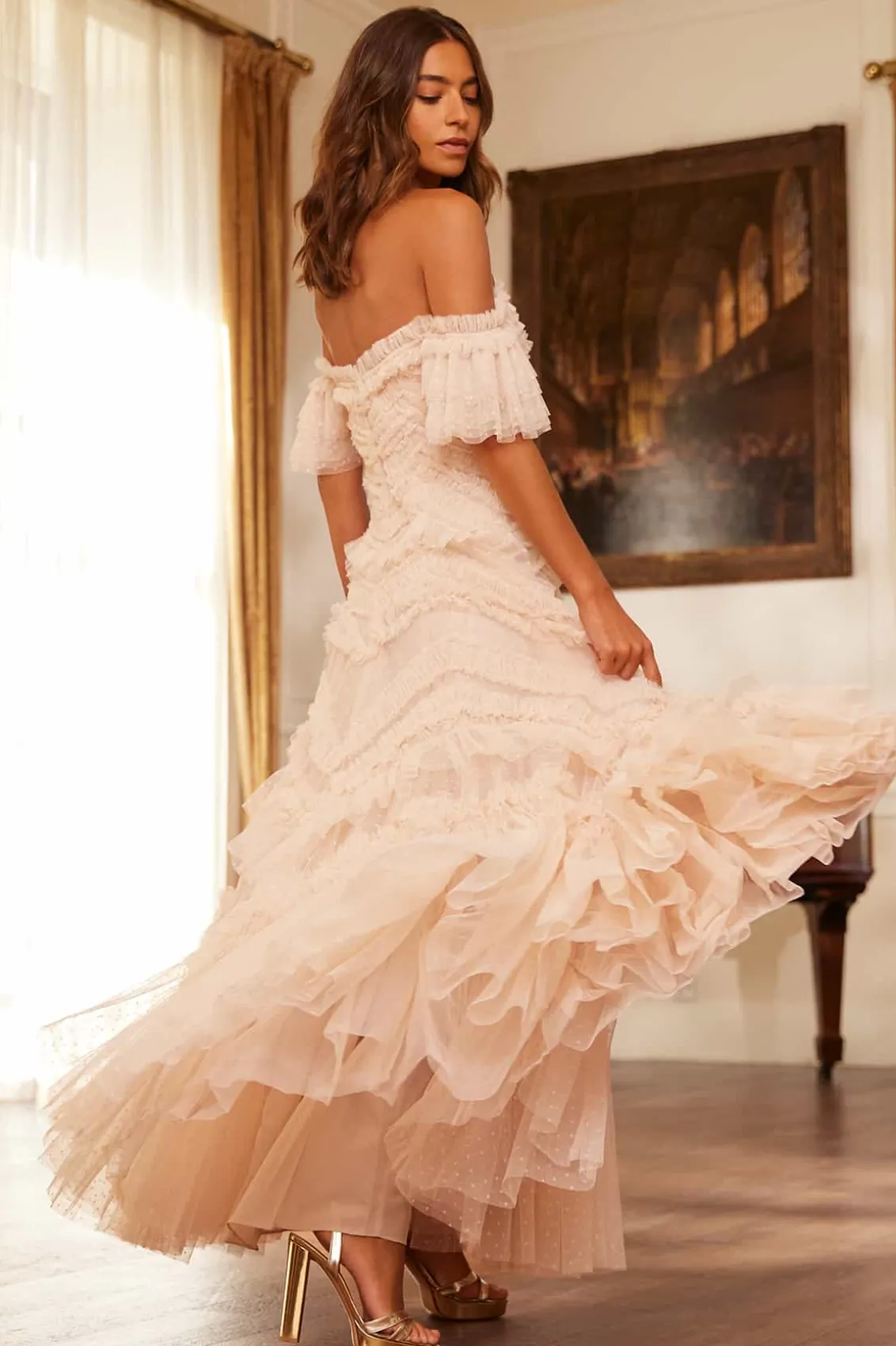 Mummy & Me | Evening Dresses^Needle & Thread Elia Off-Shoulder Gown Beige