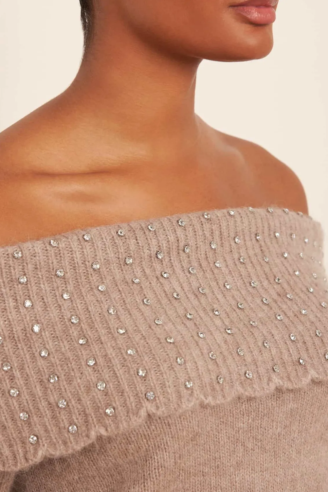 Knitwear^Needle & Thread Embellished Bardot Jumper Beige