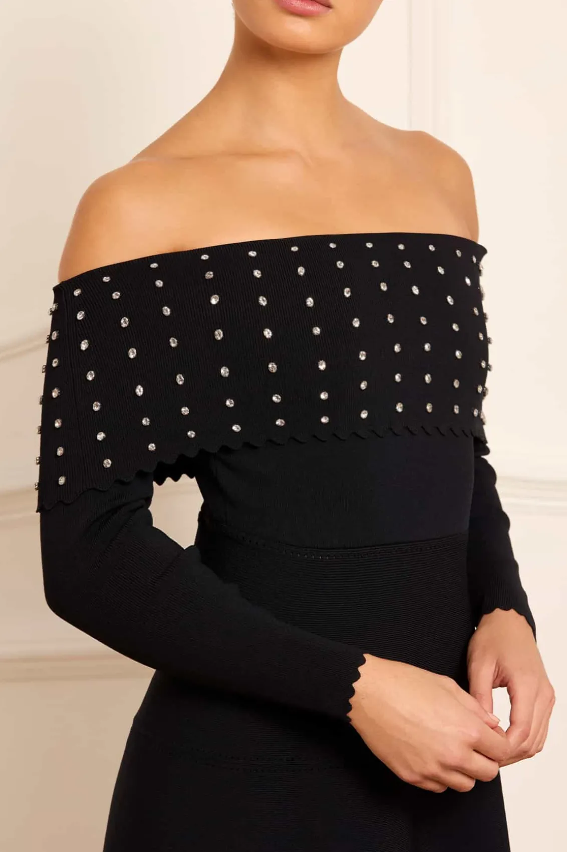 Day Dresses | Knitted Dresses^Needle & Thread Embellished Bardot Knit Gown Black