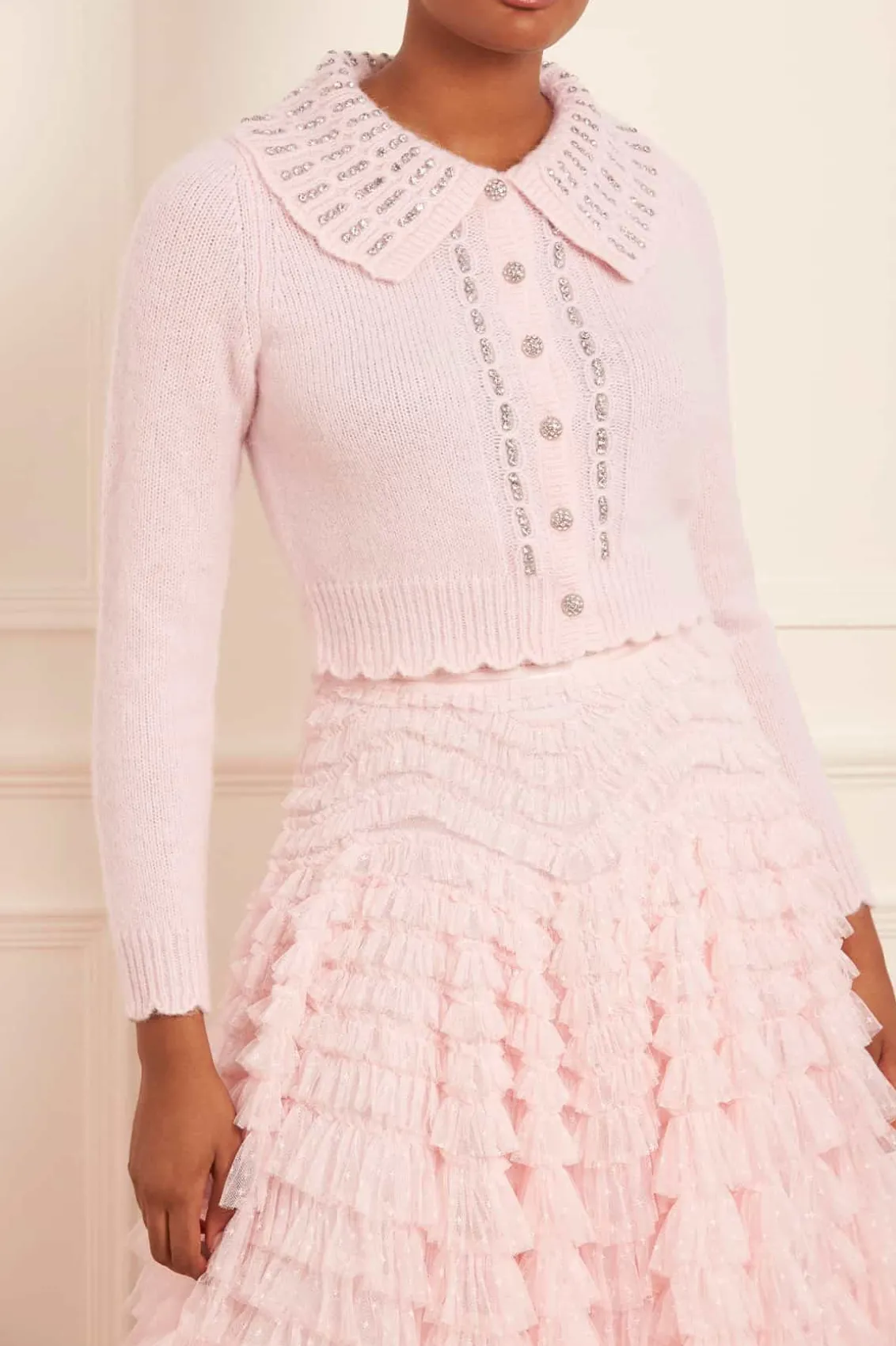 Knitwear^Needle & Thread Embellished Collar Short Cardigan Pink
