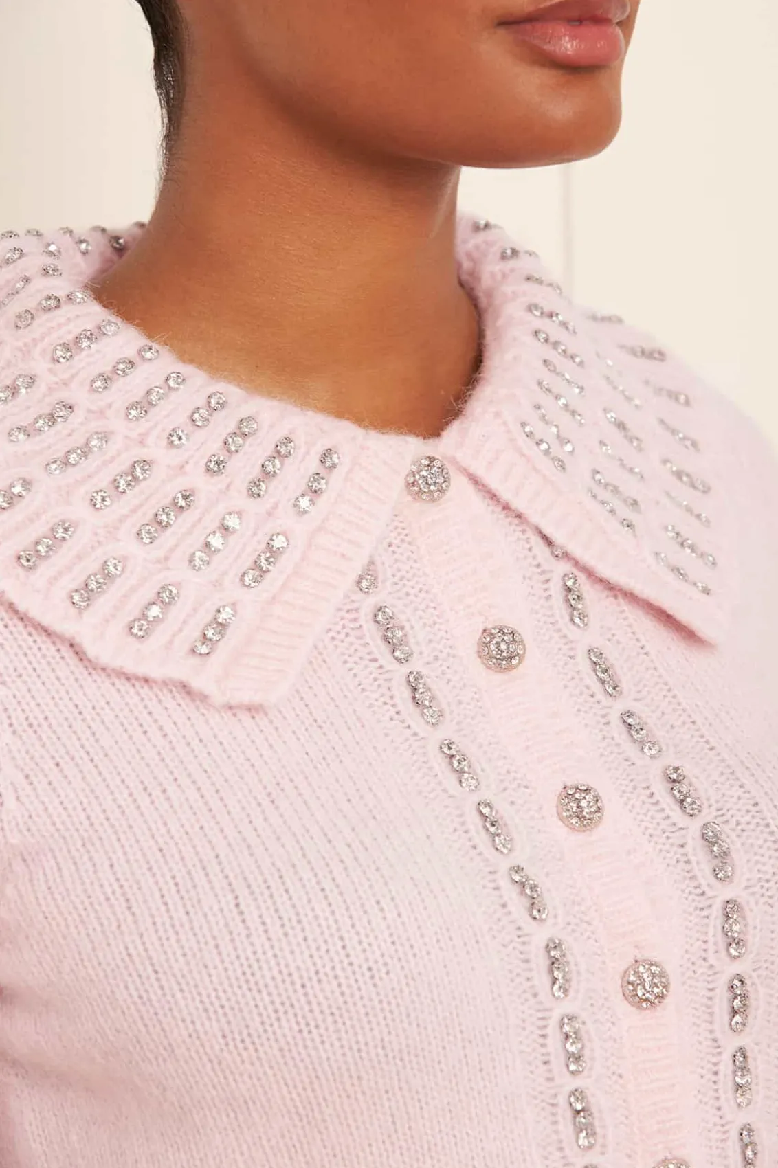 Knitwear^Needle & Thread Embellished Collar Short Cardigan Pink