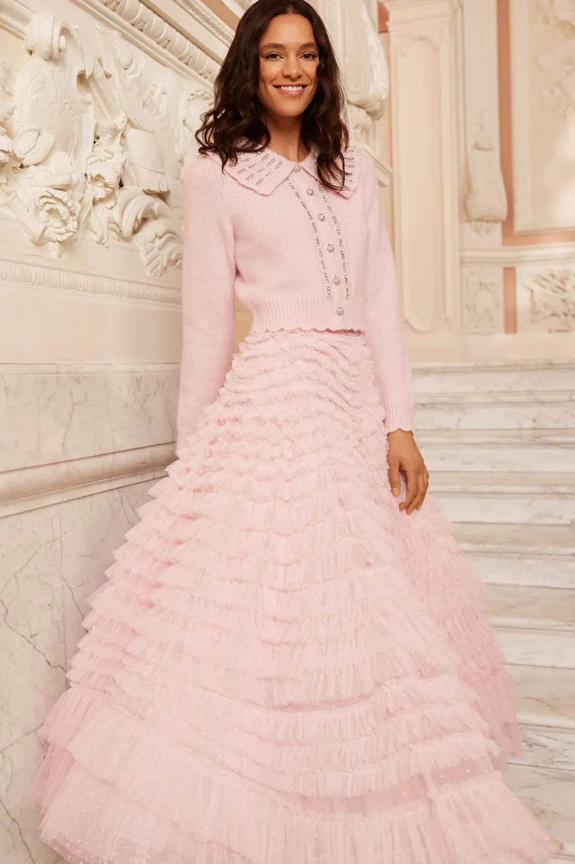 Knitwear^Needle & Thread Embellished Collar Short Cardigan Pink