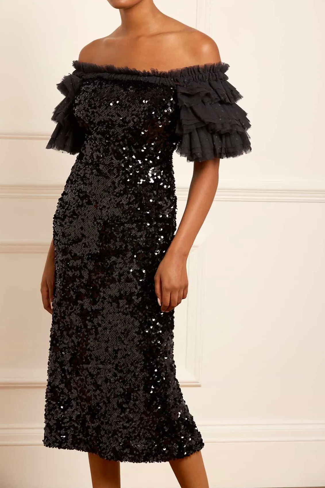 Embellished Dresses | Responsibly Sourced^Needle & Thread Essie Off-Shoulder Ballerina Dress Black