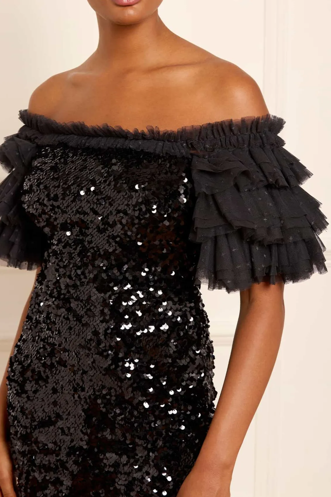 Embellished Dresses | Responsibly Sourced^Needle & Thread Essie Off-Shoulder Ballerina Dress Black