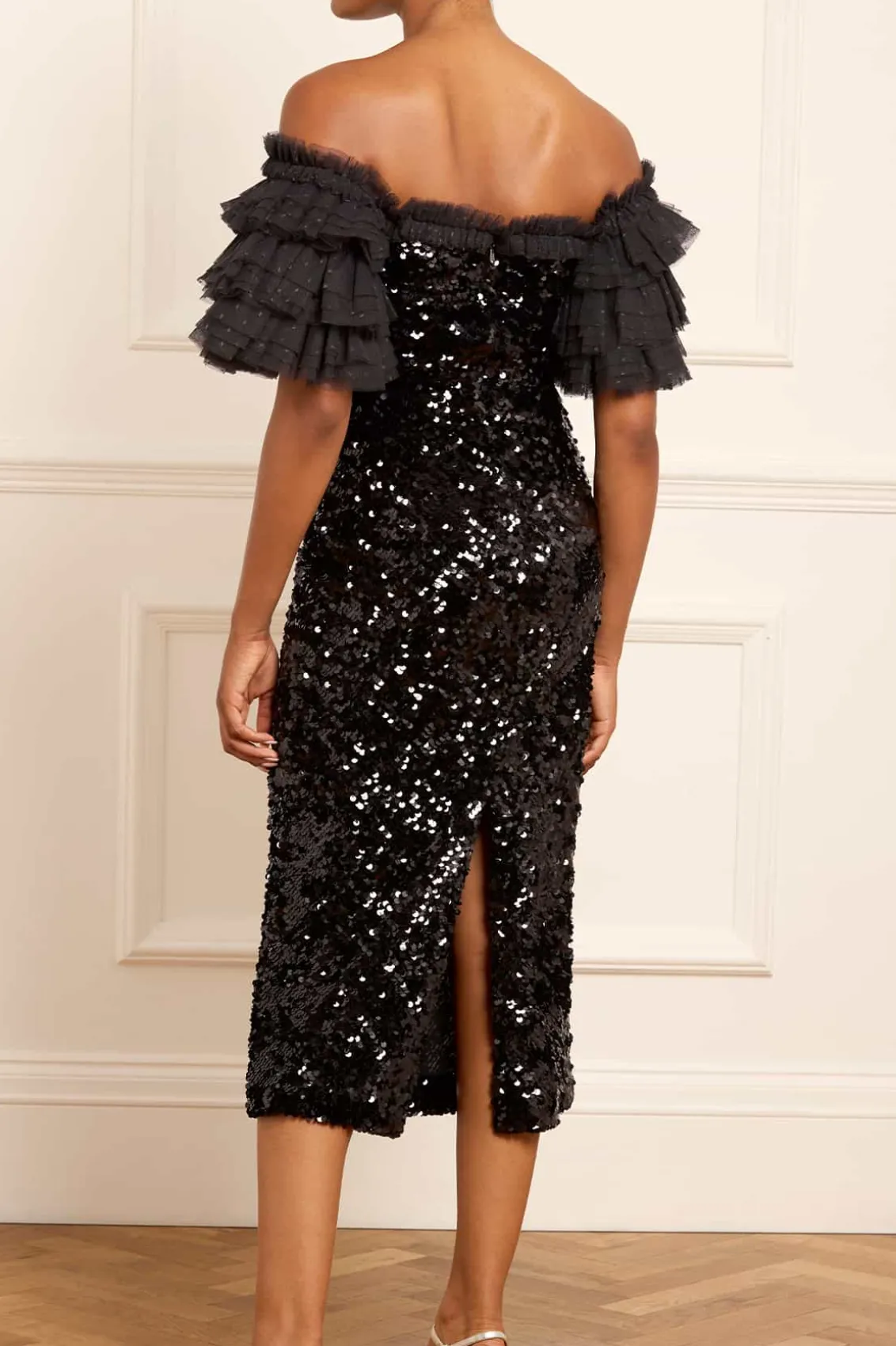 Embellished Dresses | Responsibly Sourced^Needle & Thread Essie Off-Shoulder Ballerina Dress Black