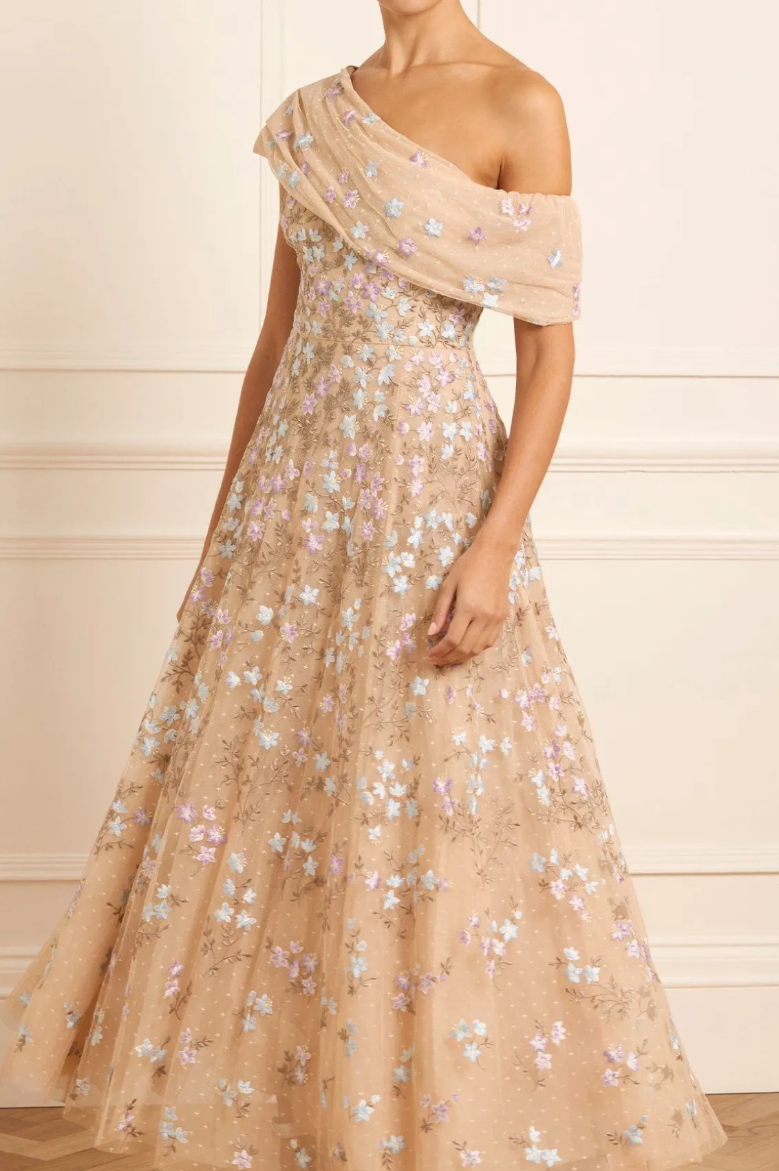 Evening Dresses | Embroidered Dresses^Needle & Thread Everett Bloom One-Shoulder Ankle Gown Gold