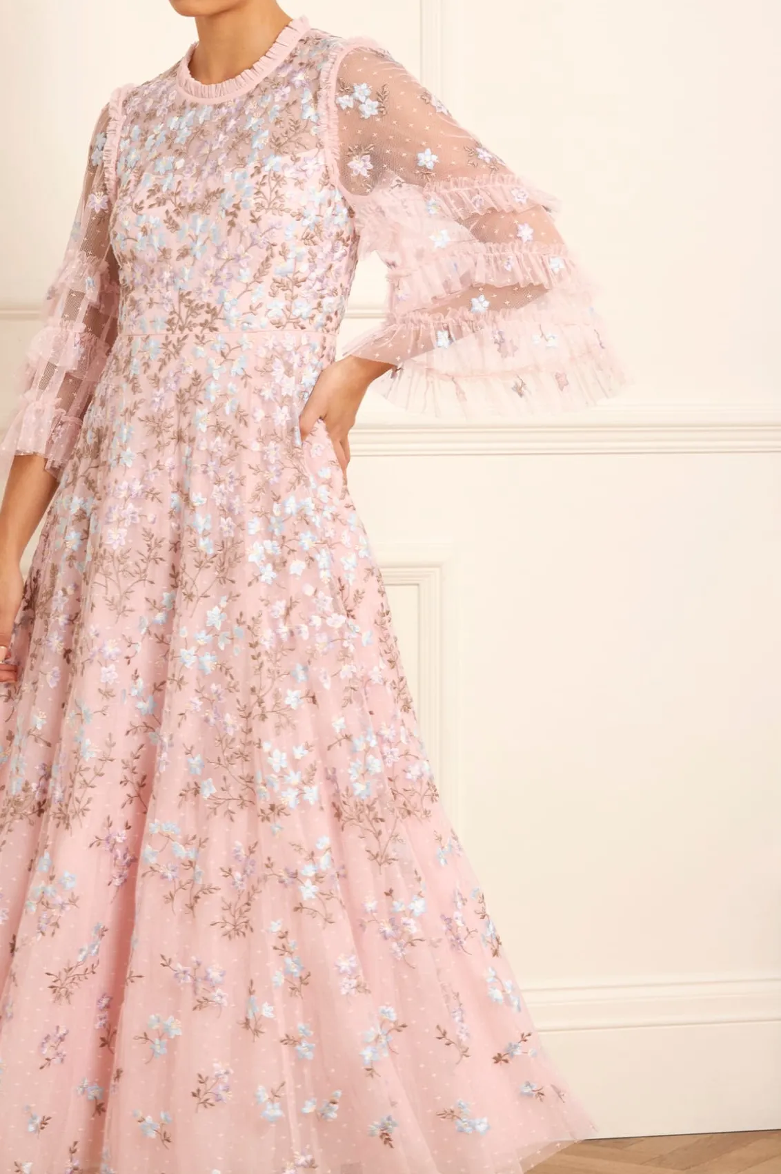 Evening Dresses | Responsibly Sourced^Needle & Thread Everett Bloom Round Neck Ankle Gown Pink