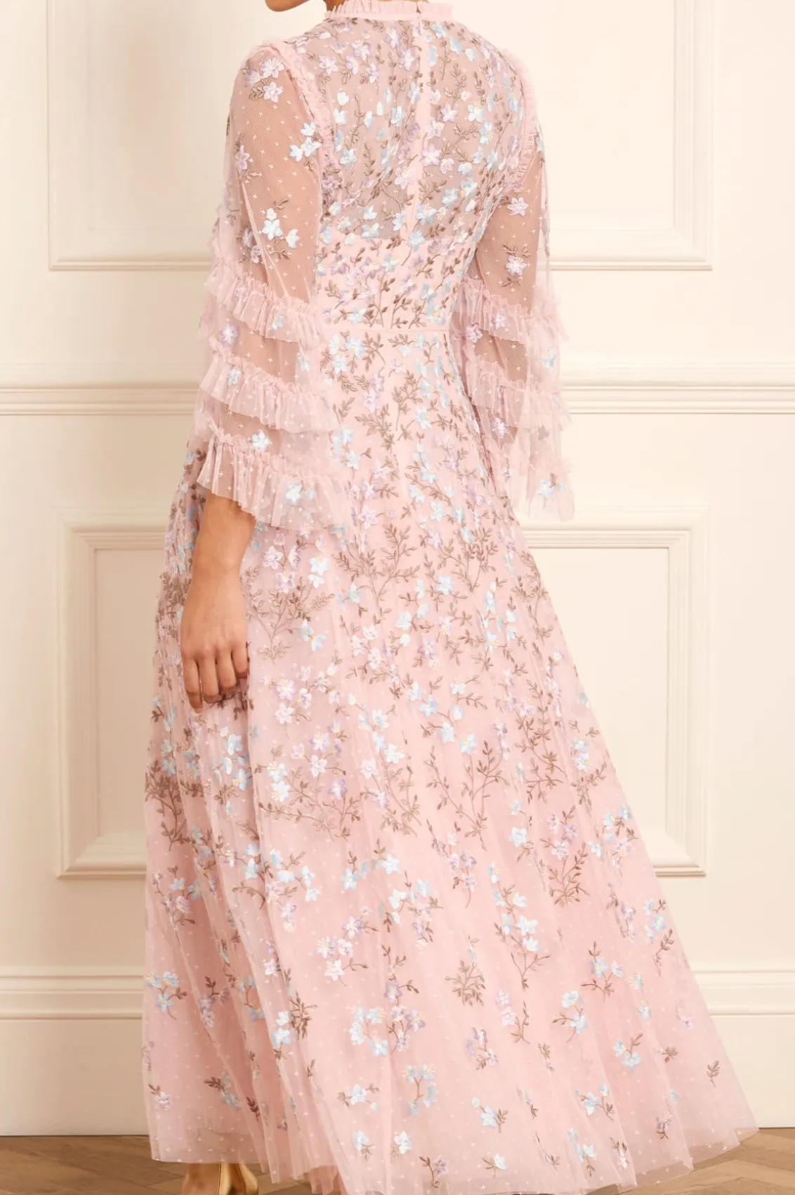Evening Dresses | Responsibly Sourced^Needle & Thread Everett Bloom Round Neck Ankle Gown Pink