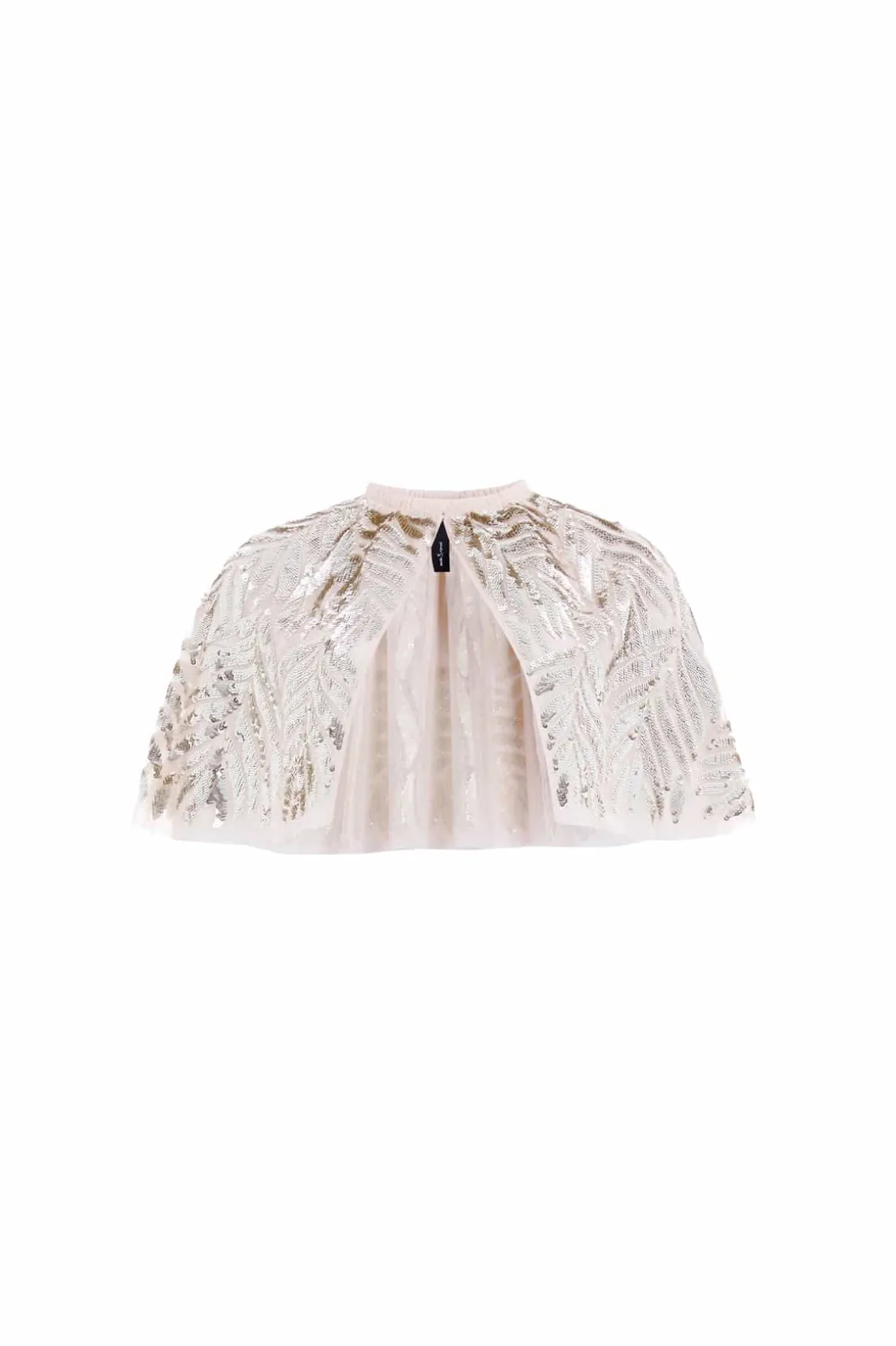 Responsibly Sourced | Capes^Needle & Thread Feather Sequin Short Open Cape Beige