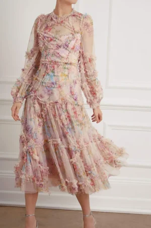 Wedding Guest | Printed Dresses^Needle & Thread Floral Diamond Ruffle Ballerina Dress Multi