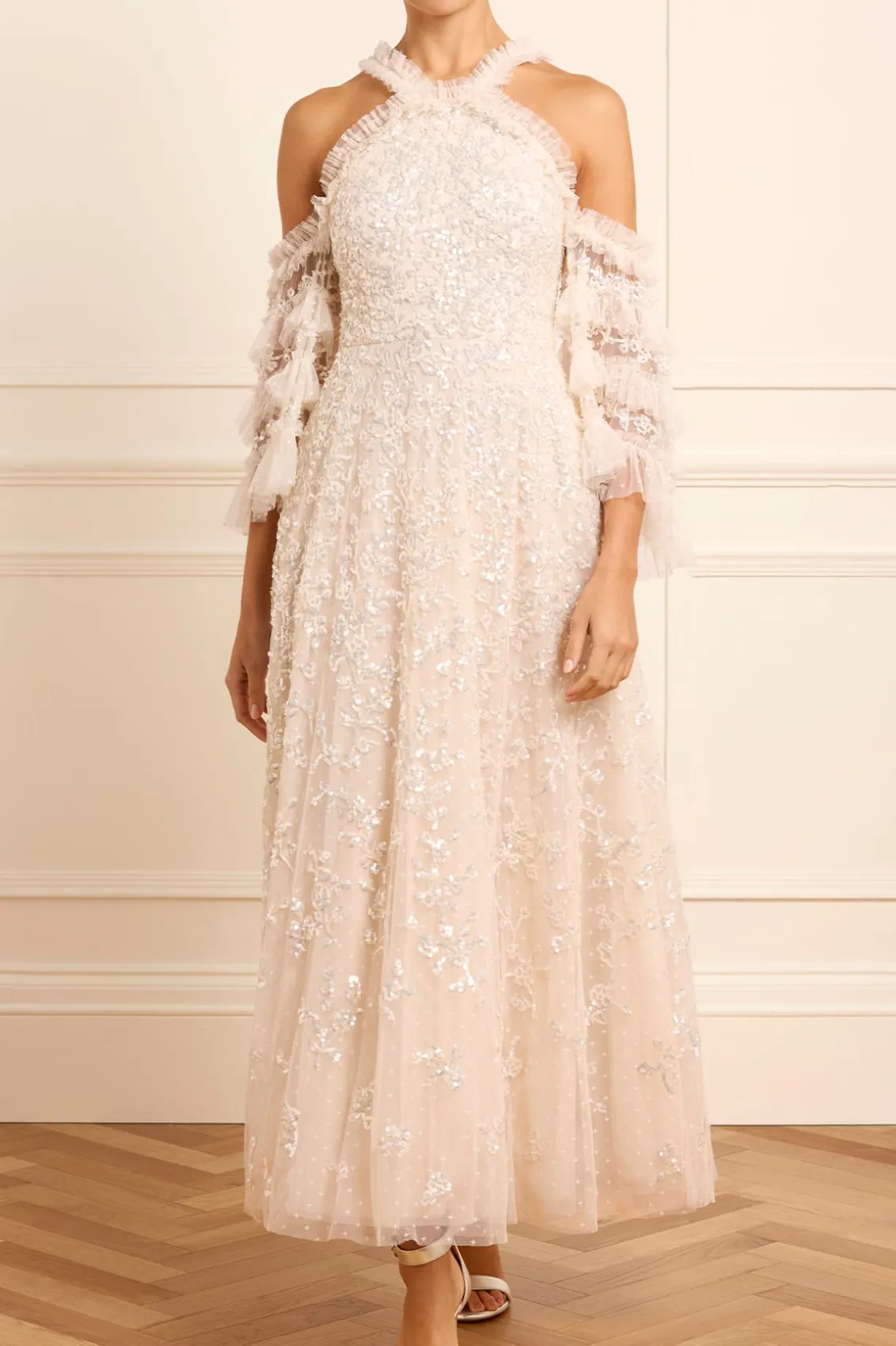 Bridal | Embellished Dresses^Needle & Thread Floral Lace Off-Shoulder Ankle Gown Champagne