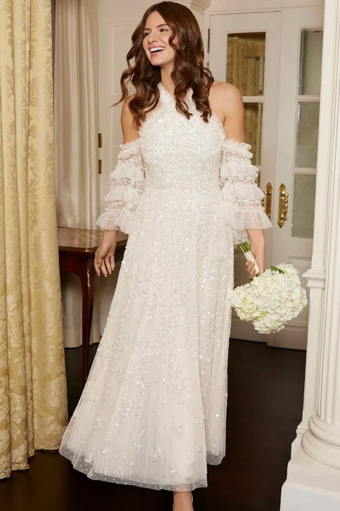 Bridal | Embellished Dresses^Needle & Thread Floral Lace Off-Shoulder Ankle Gown Champagne