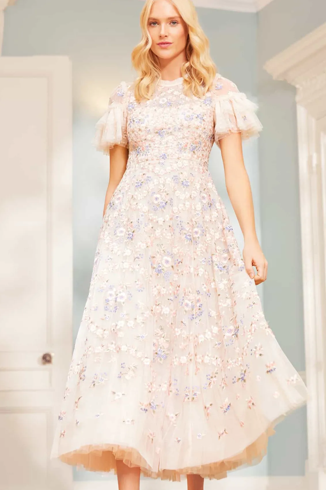 Evening Dresses | Embroidered Dresses^Needle & Thread Floral Waltz Ankle Gown Champagne