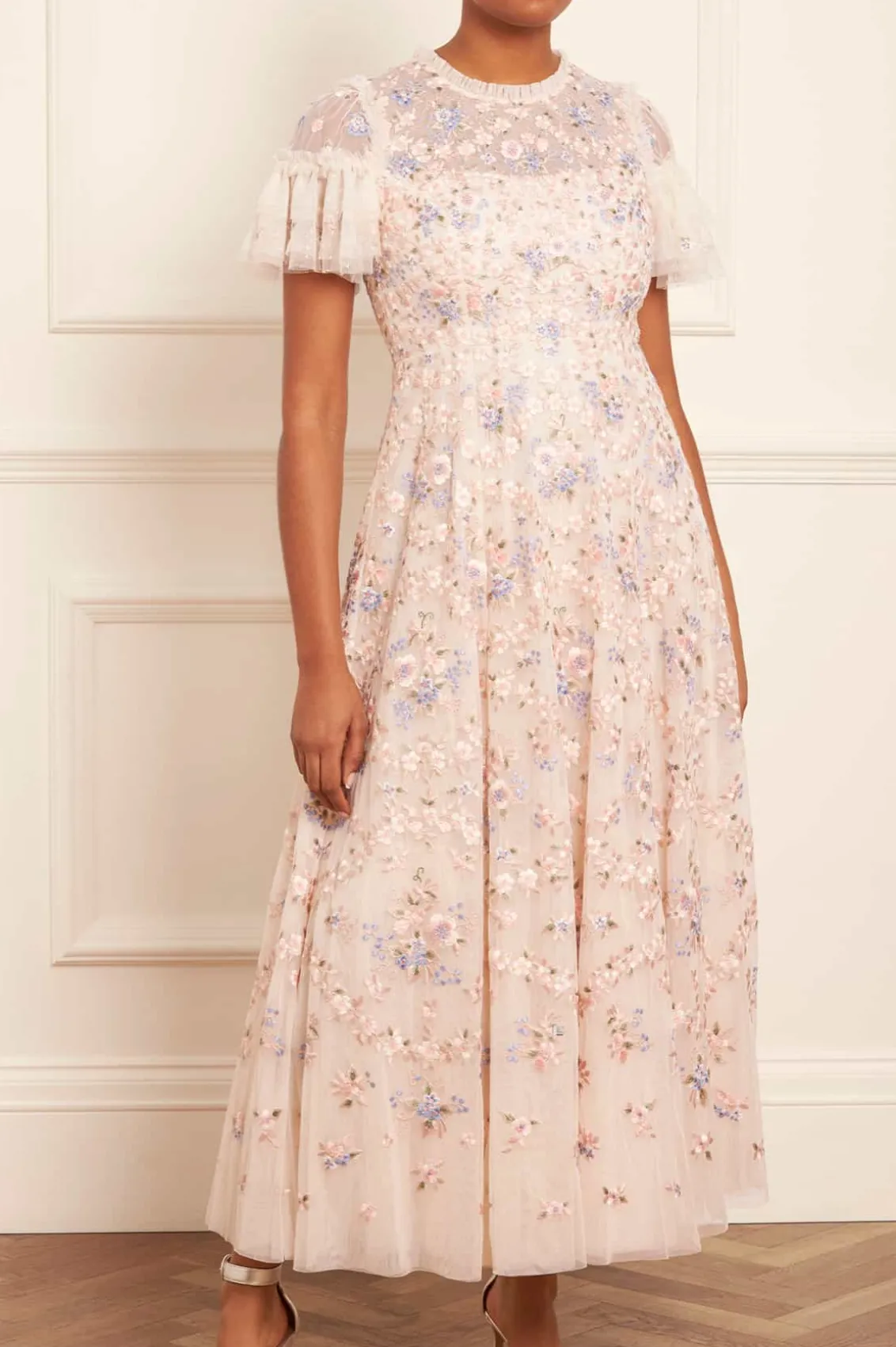 Evening Dresses | Embroidered Dresses^Needle & Thread Floral Waltz Ankle Gown Champagne