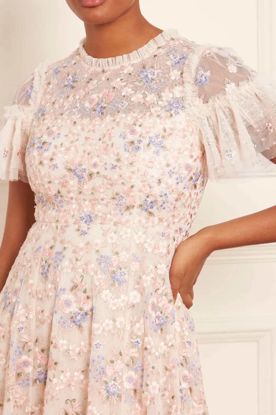 Evening Dresses | Embroidered Dresses^Needle & Thread Floral Waltz Ankle Gown Champagne