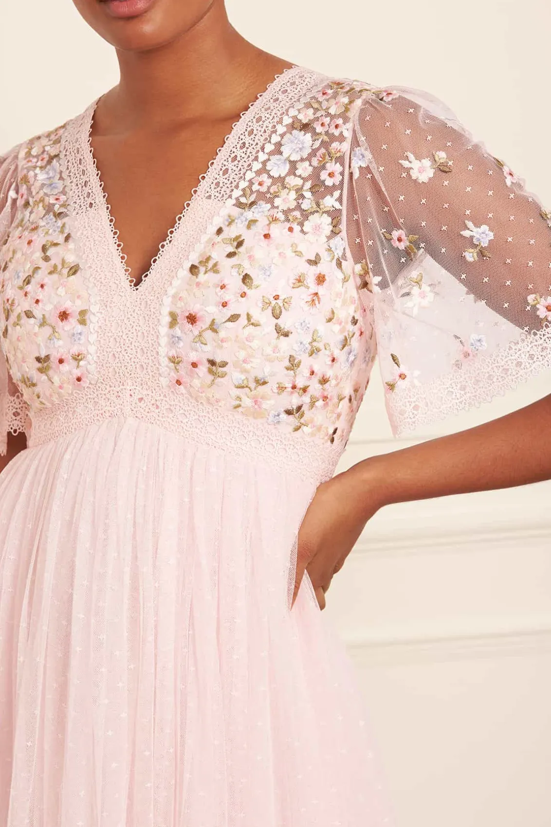 Evening Dresses | Embroidered Dresses^Needle & Thread Garland Ribbon Bodice Ankle Gown Pink