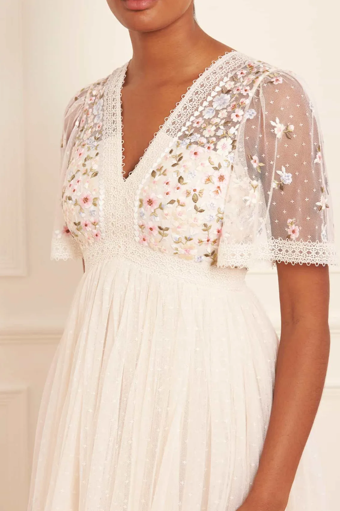 Embroidered Dresses | Responsibly Sourced^Needle & Thread Garland Ribbon Bodice Ankle Gown Champagne