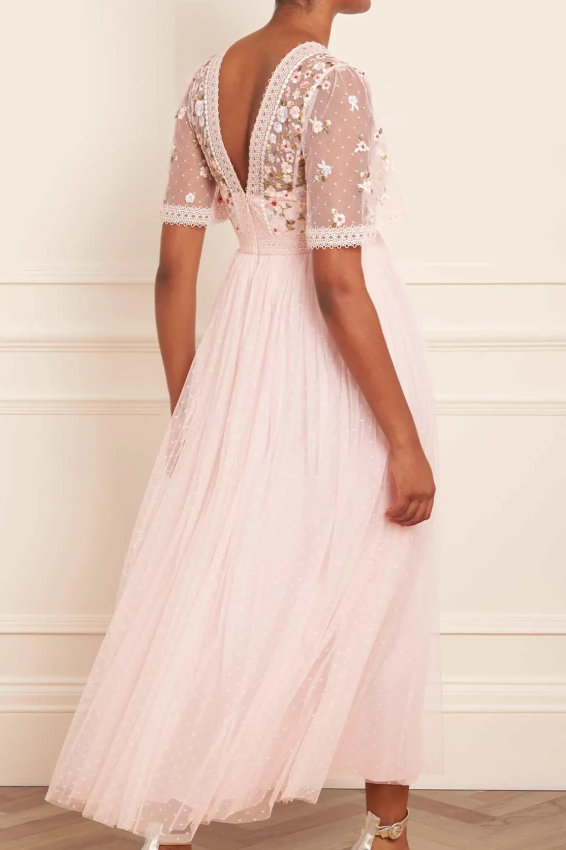 Evening Dresses | Embroidered Dresses^Needle & Thread Garland Ribbon Bodice Ankle Gown Pink
