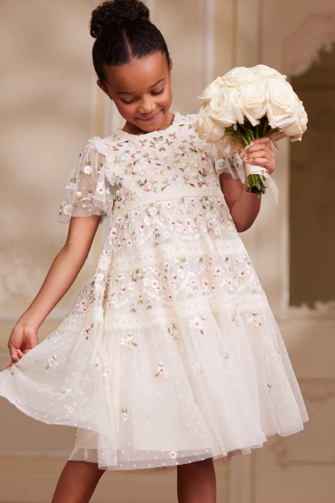 Mummy & Me | Kids Embroidered Dresses^Needle & Thread Garland Ribbon Kids Dress Champagne