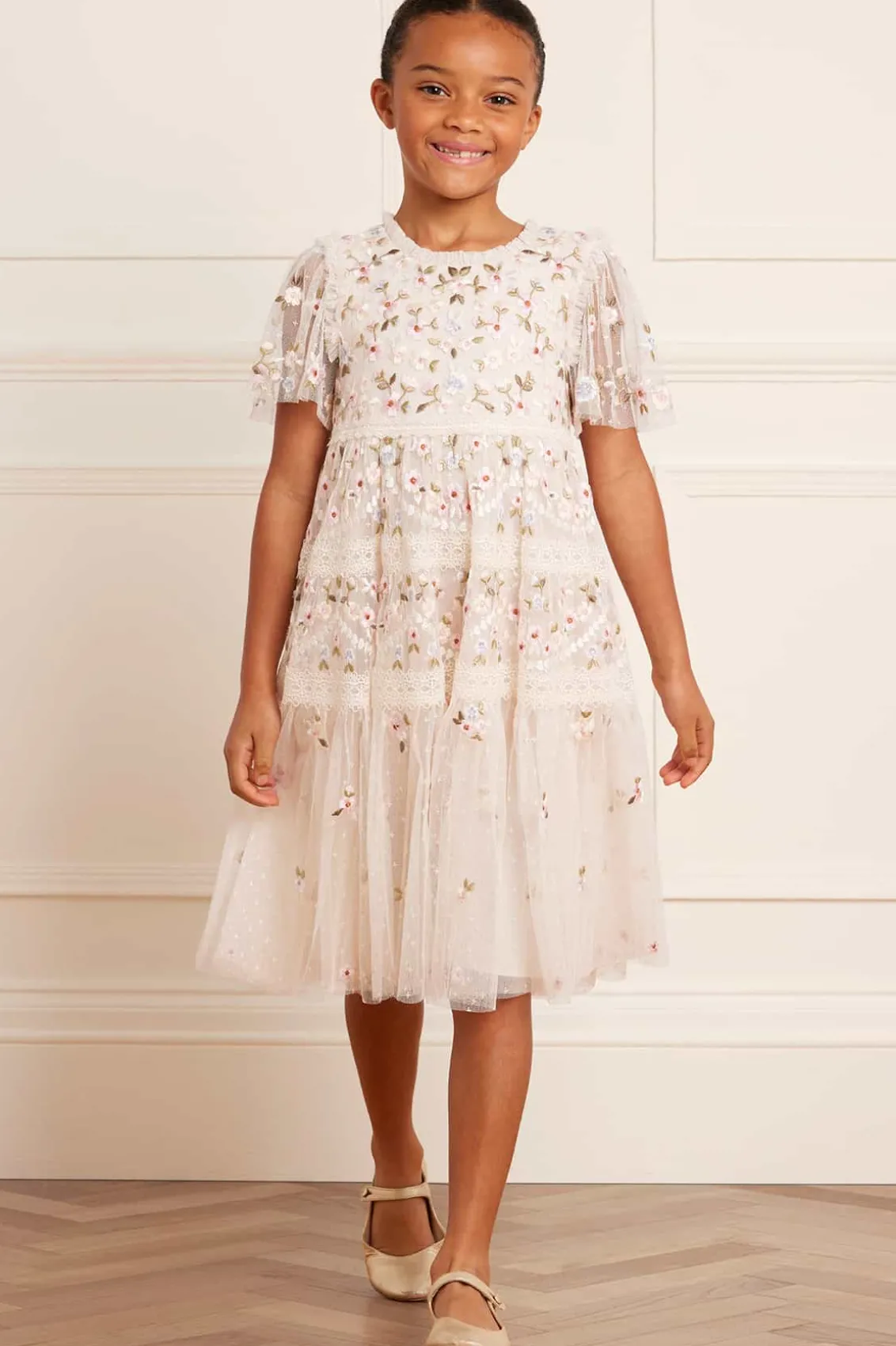 Mummy & Me | Kids Embroidered Dresses^Needle & Thread Garland Ribbon Kids Dress Champagne