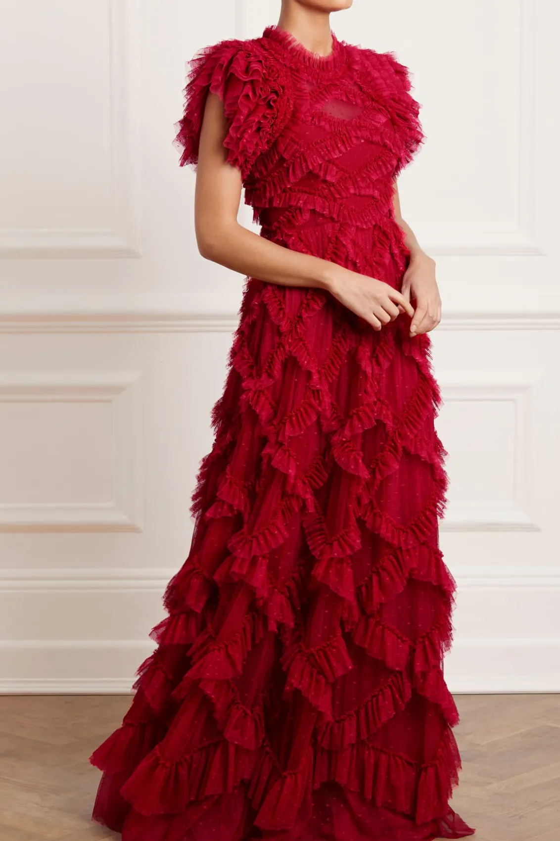 Evening Dresses | Dresses^Needle & Thread Genevieve Ruffle Gown Red