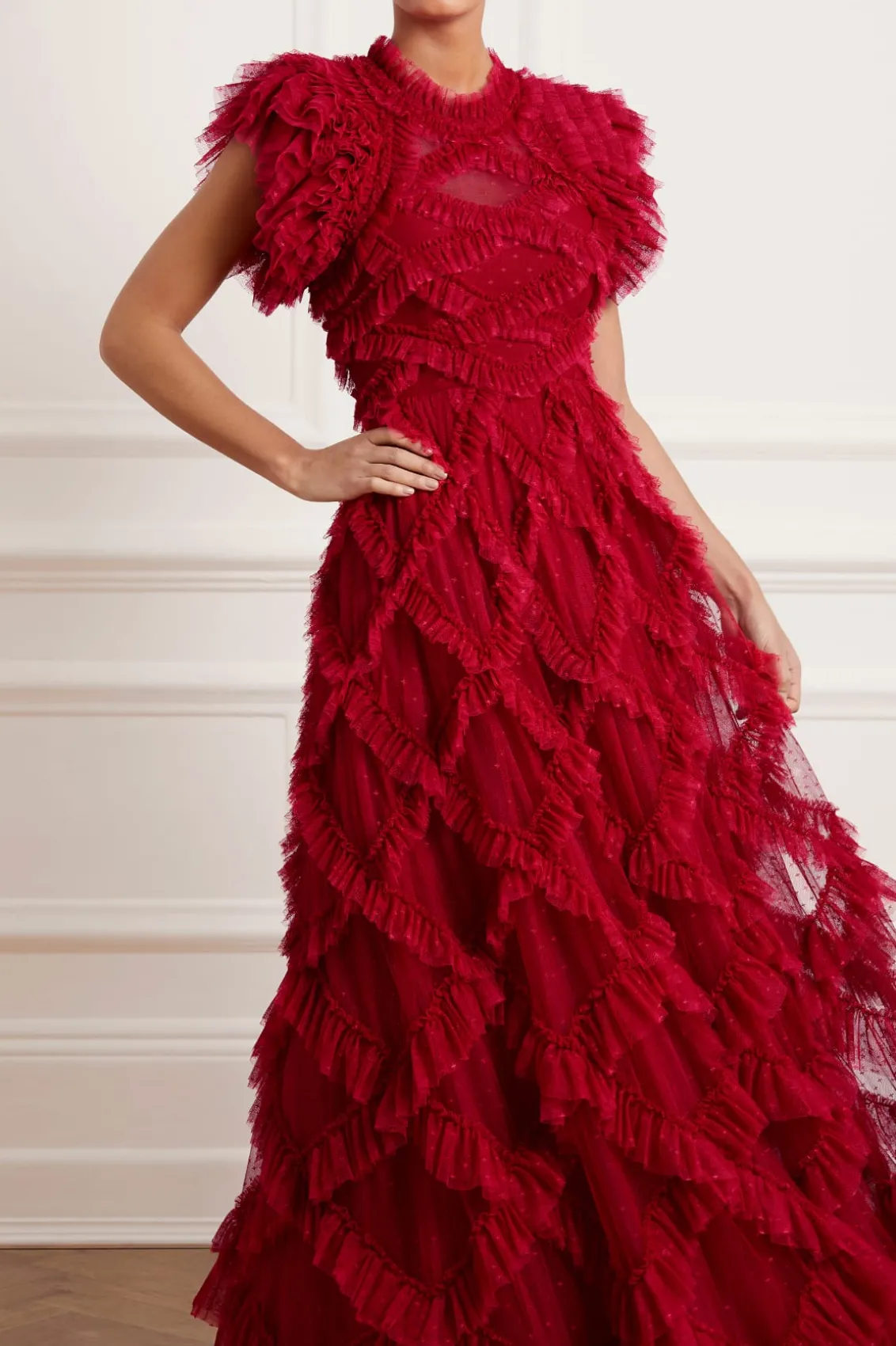 Evening Dresses | Dresses^Needle & Thread Genevieve Ruffle Gown Red