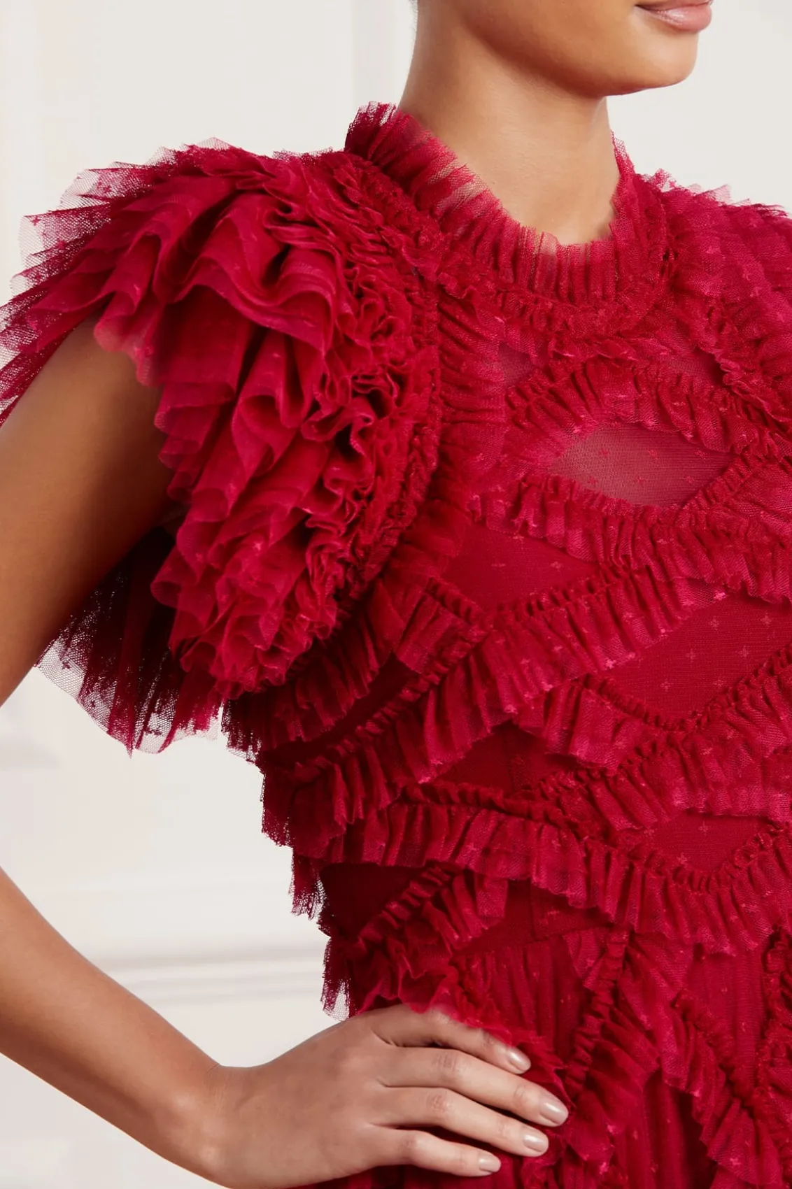 Evening Dresses | Dresses^Needle & Thread Genevieve Ruffle Gown Red