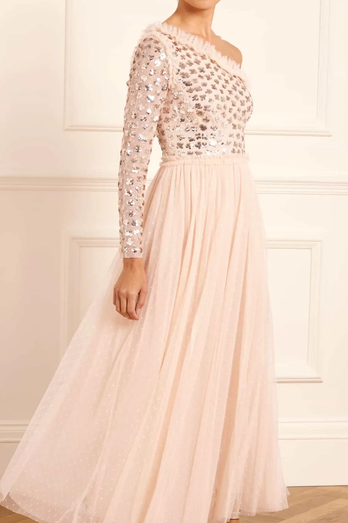 Bridesmaid | Evening Dresses^Needle & Thread Glisten Bodice One-Shoulder Ankle Gown Beige