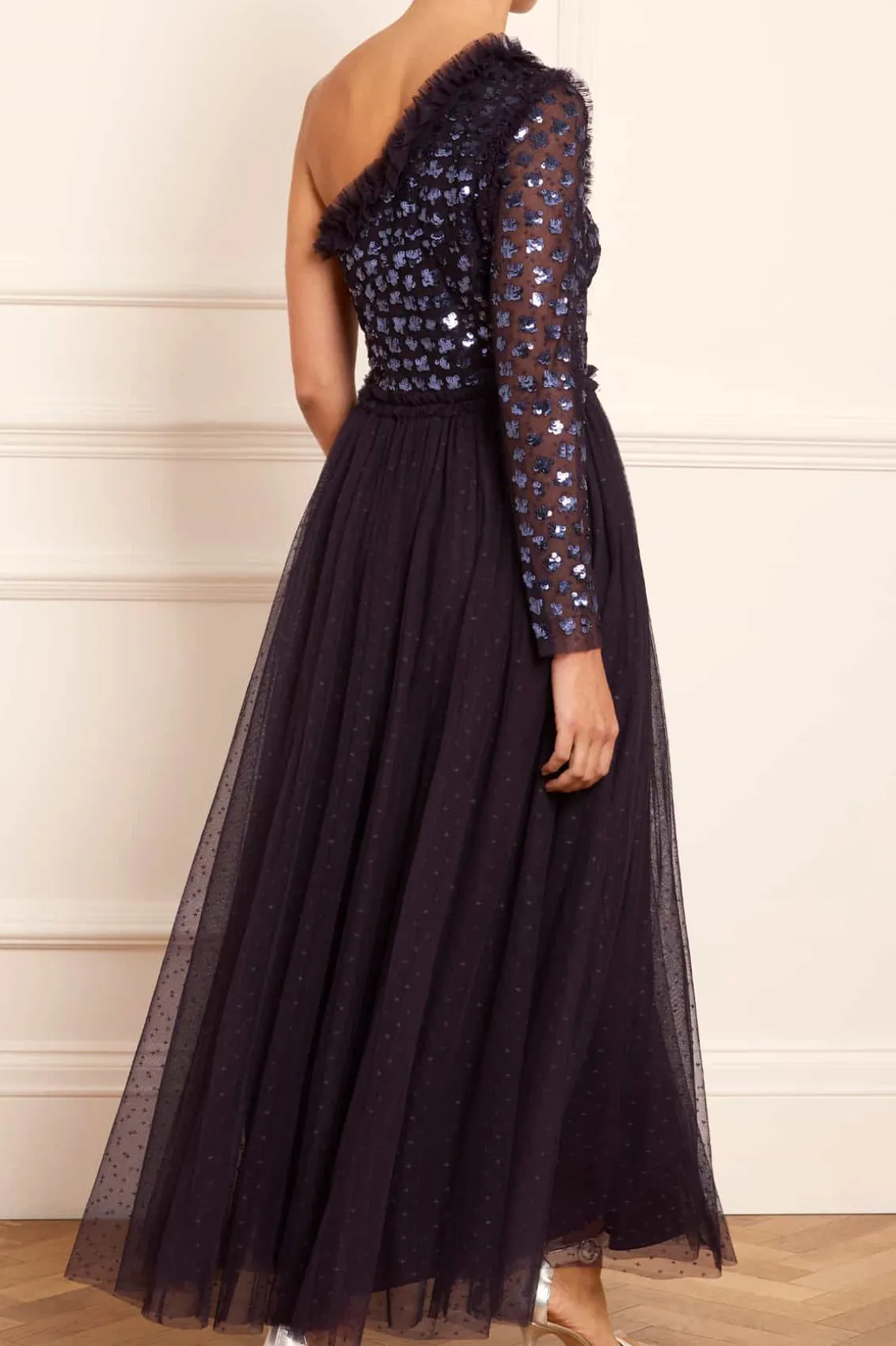 Evening Dresses | Responsibly Sourced^Needle & Thread Glisten Bodice One-Shoulder Ankle Gown Blue