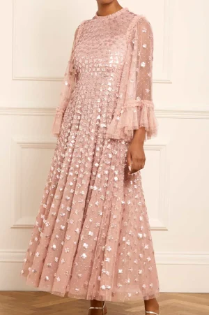 Evening Dresses | Embellished Dresses^Needle & Thread Glisten Long Sleeve Ankle Gown Pink