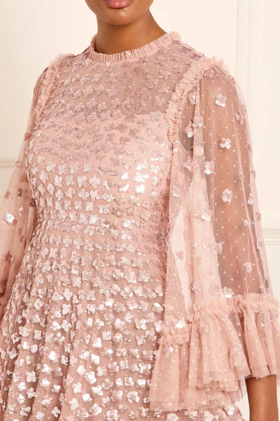 Evening Dresses | Embellished Dresses^Needle & Thread Glisten Long Sleeve Ankle Gown Pink