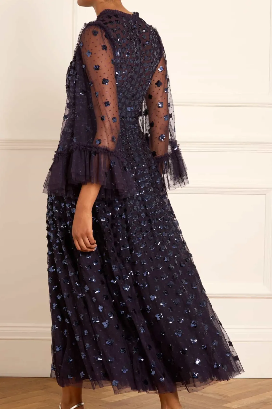Embellished Dresses | Responsibly Sourced^Needle & Thread Glisten Long Sleeve Ankle Gown Blue
