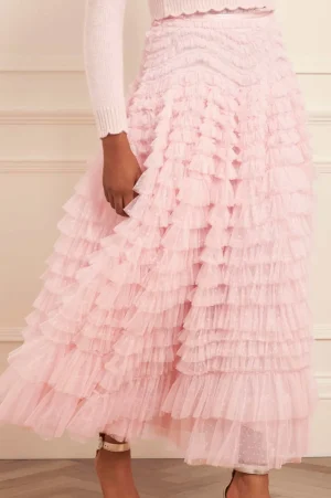 Responsibly Sourced | Skirts^Needle & Thread Hattie Ruffle Ankle Skirt Pink