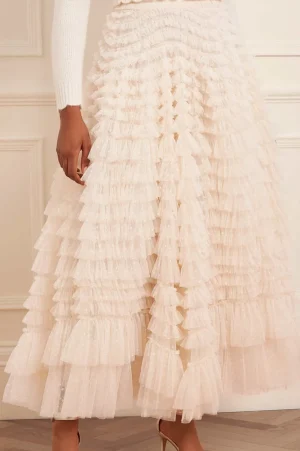 Wedding Wardrobe | Responsibly Sourced^Needle & Thread Hattie Ruffle Ankle Skirt Champagne