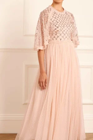 Bridesmaid | Evening Dresses^Needle & Thread Heart Lattice Bodice Cape Ankle Gown Beige