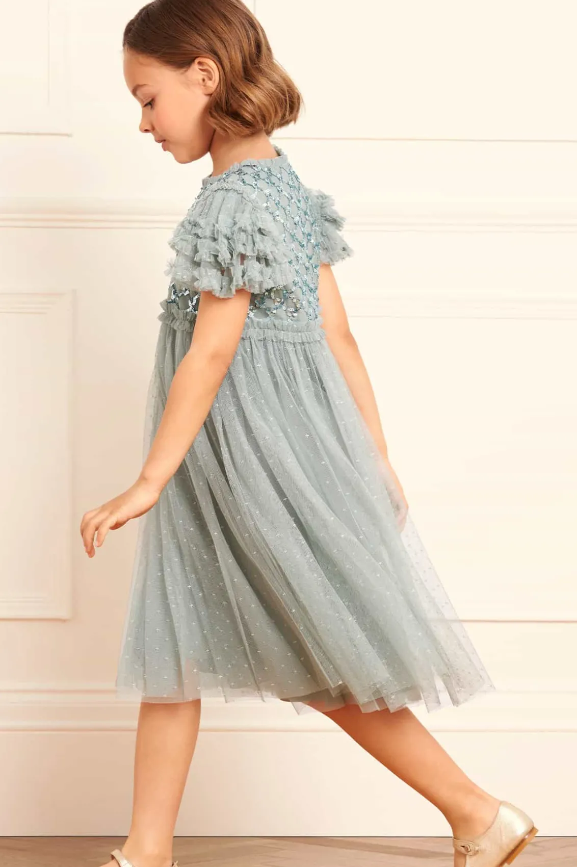 Kids Embellished Dresses | Kids Responsibly Sourced^Needle & Thread Heart Lattice Bodice Kids Dress Green
