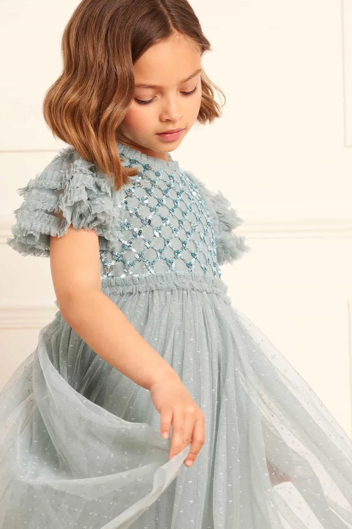 Kids Embellished Dresses | Kids Responsibly Sourced^Needle & Thread Heart Lattice Bodice Kids Dress Green