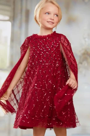 Mummy & Me | Kids Embellished Dresses^Needle & Thread Heart Lattice Cape Kids Dress Red
