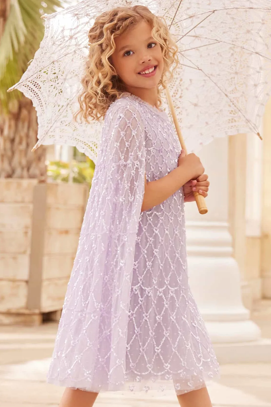 Mummy & Me | Kids Embellished Dresses^Needle & Thread Heart Lattice Cape Kids Dress Purple