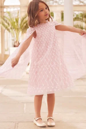 Flower Girl | Flower Girl^Needle & Thread Heart Lattice Cape Kids Dress Pink